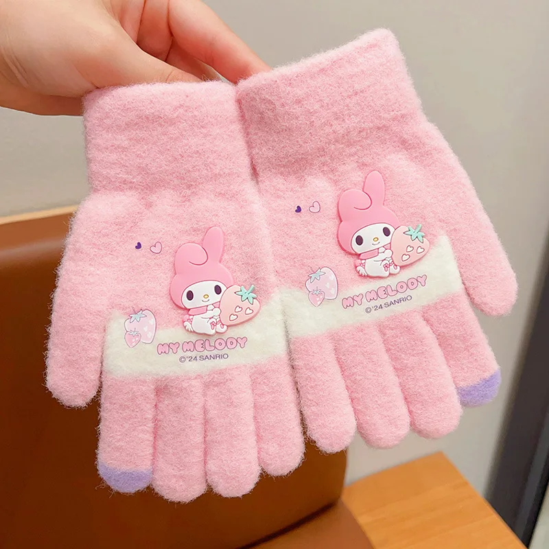 Sanrio children's gloves winter girls cute Kuromi cartoon gloves little girl thickened plush warm windproof gloves