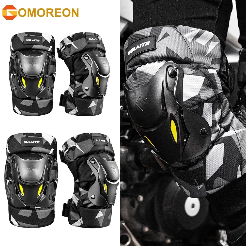 1Pair Electric Bike Motorcycle Knee Shin Guard Pads Black Adjustable Knee Elbow Guards Pads Protector Armor for Motocross Racing