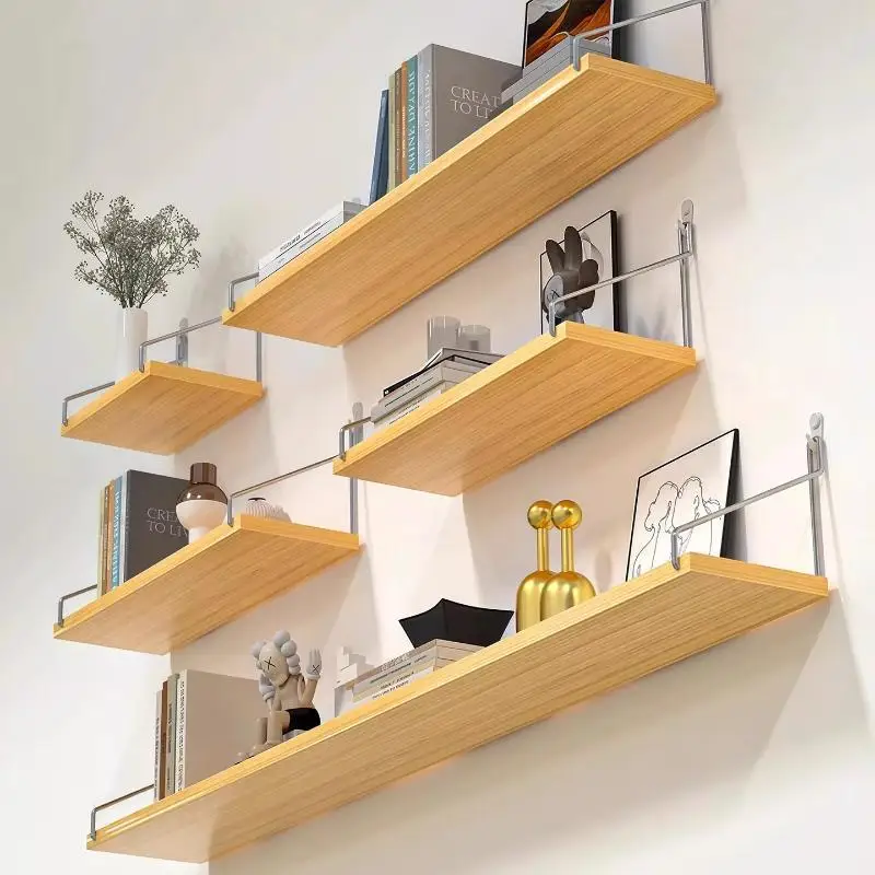 Wooden Wall Mounted Shelf No Punch Nail Free Hanging Storage Organizer Easy Install Rack for Bathroom Towel Storage