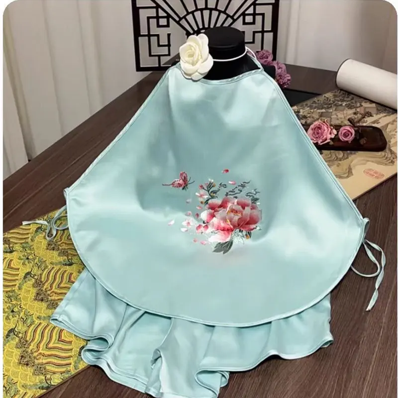 

Retro Embroidered Pajamas Suspender Top Shorts Sexy Chinese Hanfu Bellyband Female Adult Nightwear Exotic Costume Home Sleepwear