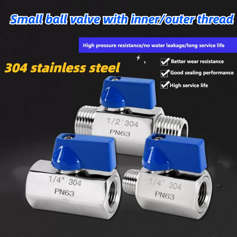 

304 Stainless Steel Double Outer and Inner Wire Mini Ball Valve 1/8 "1/4" 3/8 "1/2" 3/4 "1" Switch Valve with Blue Handle