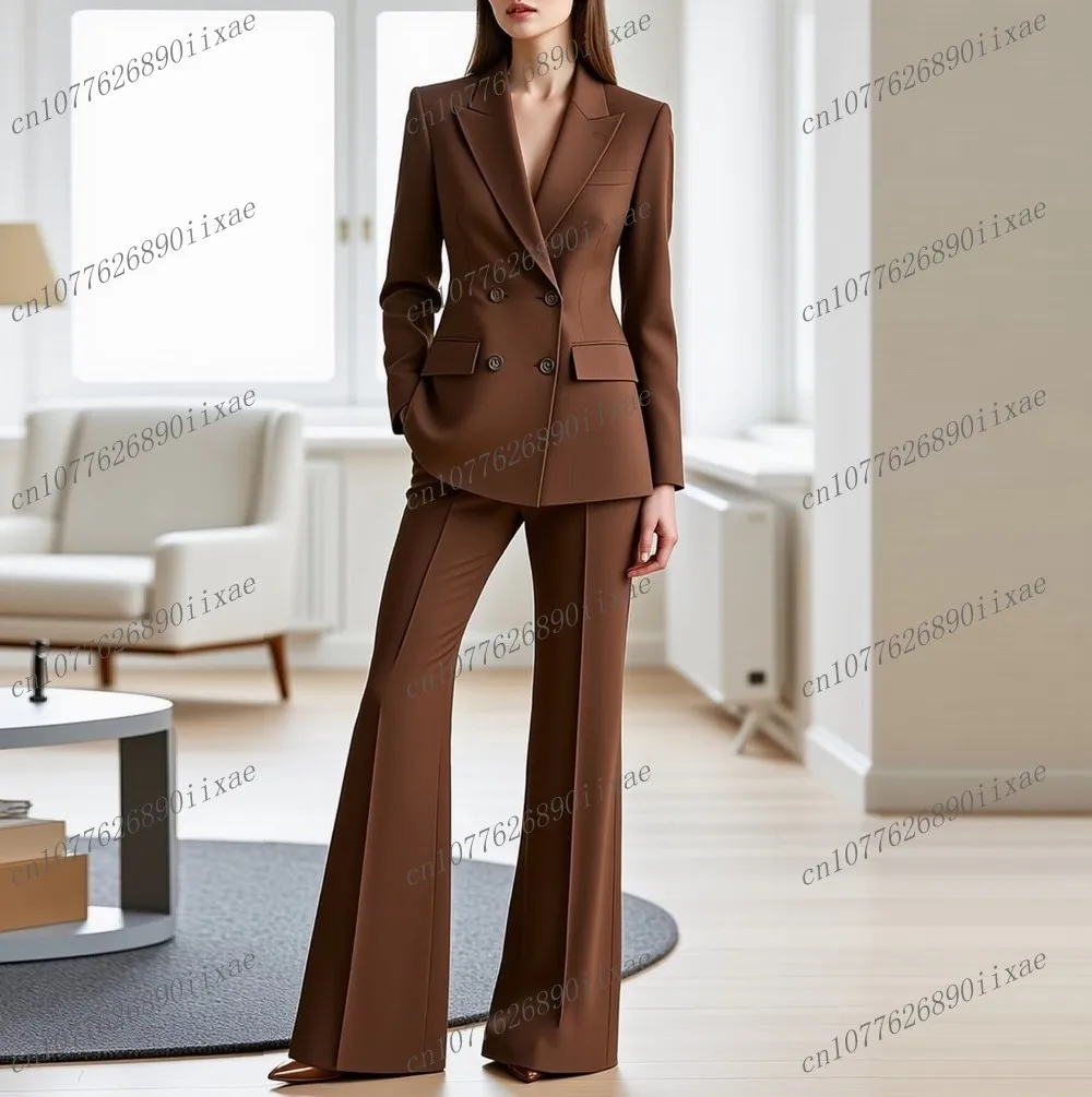 

Dark Brown Formal Women Suit Lady Business Office Tuxedos Mother Wedding Party Ladies 2 Piece Set Blazer Pants Customized