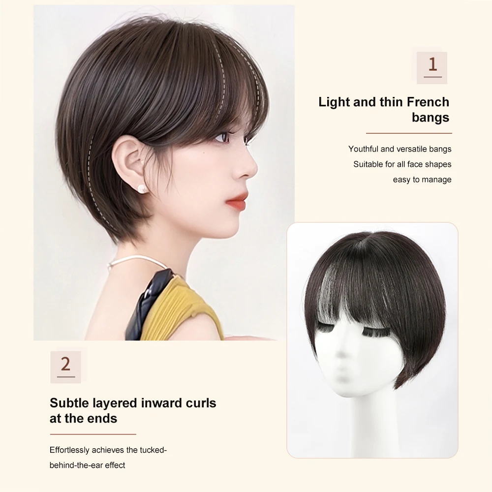 Short Layered Human Hair Wigs Straight Bob Wigs Human Hair for Women Natural Black Brown Real Human Bob Wig with Bangs