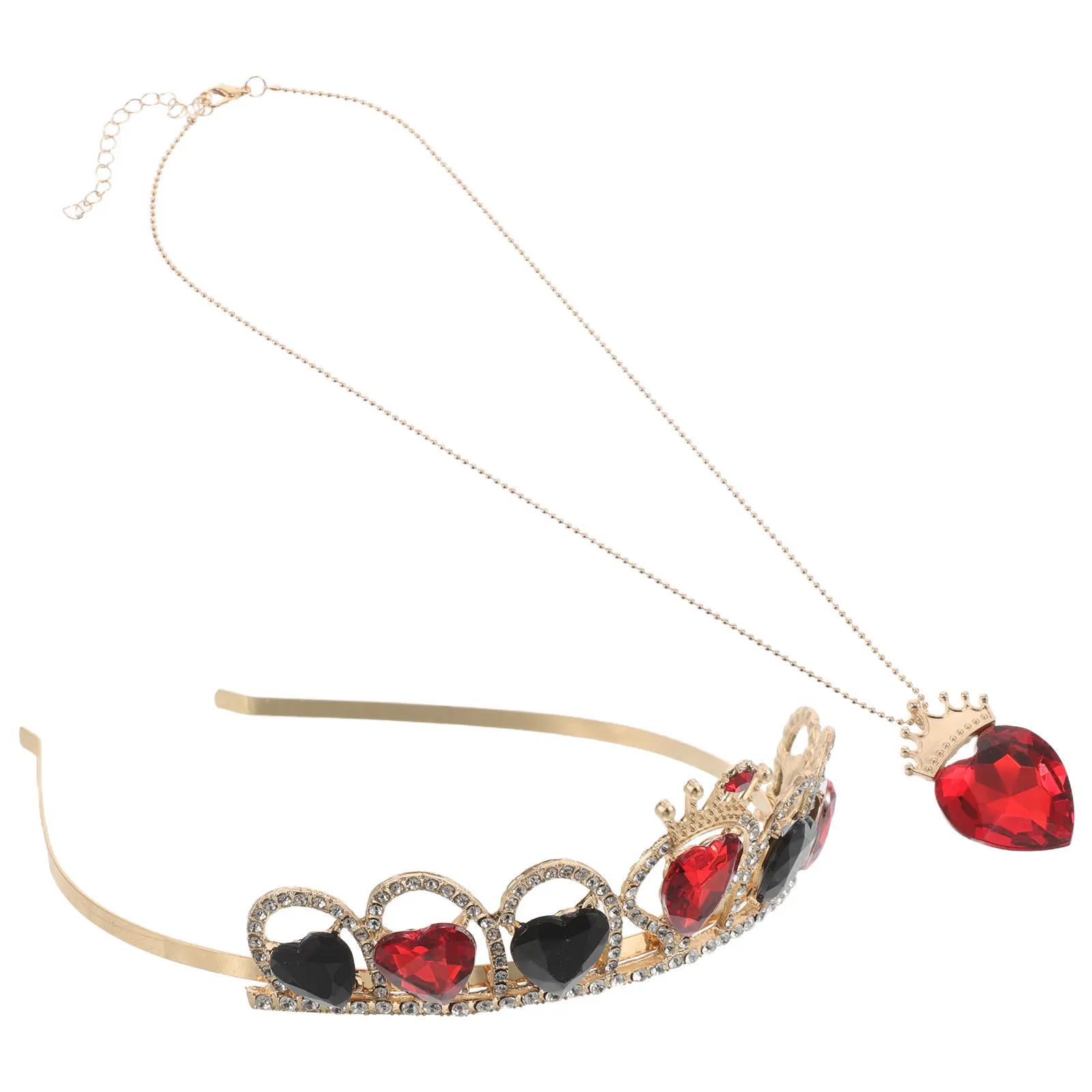 

1Set Red Heart Rhinestone Bridal Crown and Matching Necklace Set for Wedding Birthday Valentine's Day Christmas Prom Homecoming