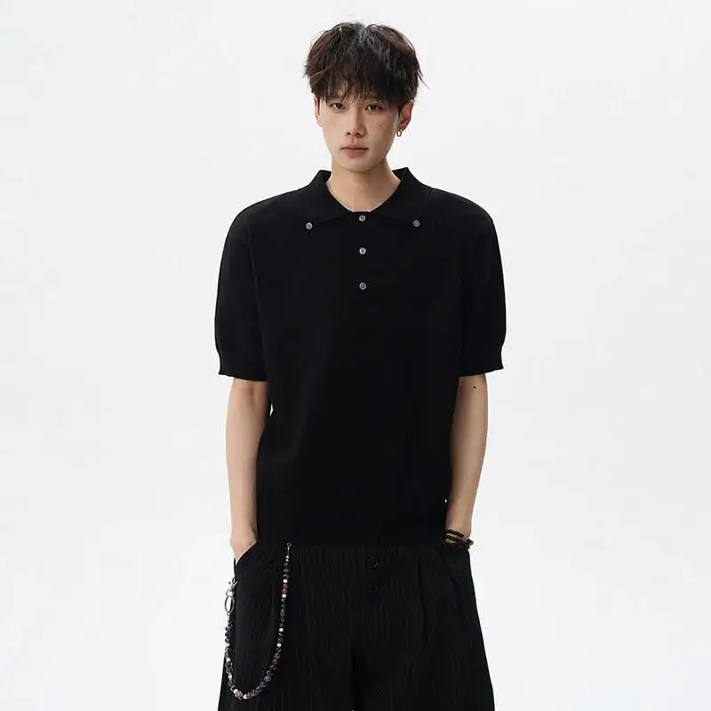LUZHEN 2026 Summer New Solid Color Elegant Knitted Short Sleeve T-shirts Men's Trendy Handsome High Quality Casual Tops JY7433