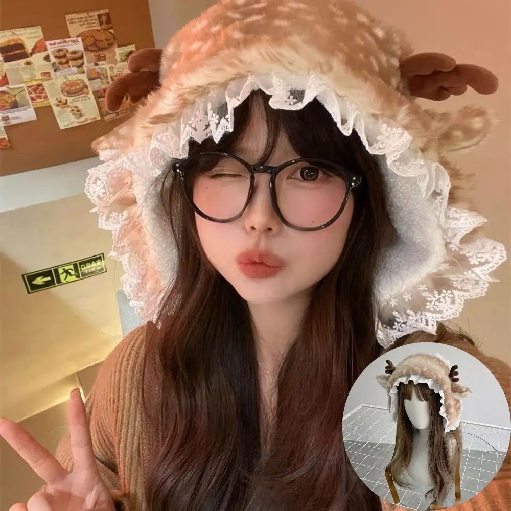 الشتاء Harajuku أفخم وشاح هدية الكريسماس مبطن وشاح دافئ إيرفلاب قبعة قرون هيرباند لطيف السنة الجديدة اكسسوارات الديكور