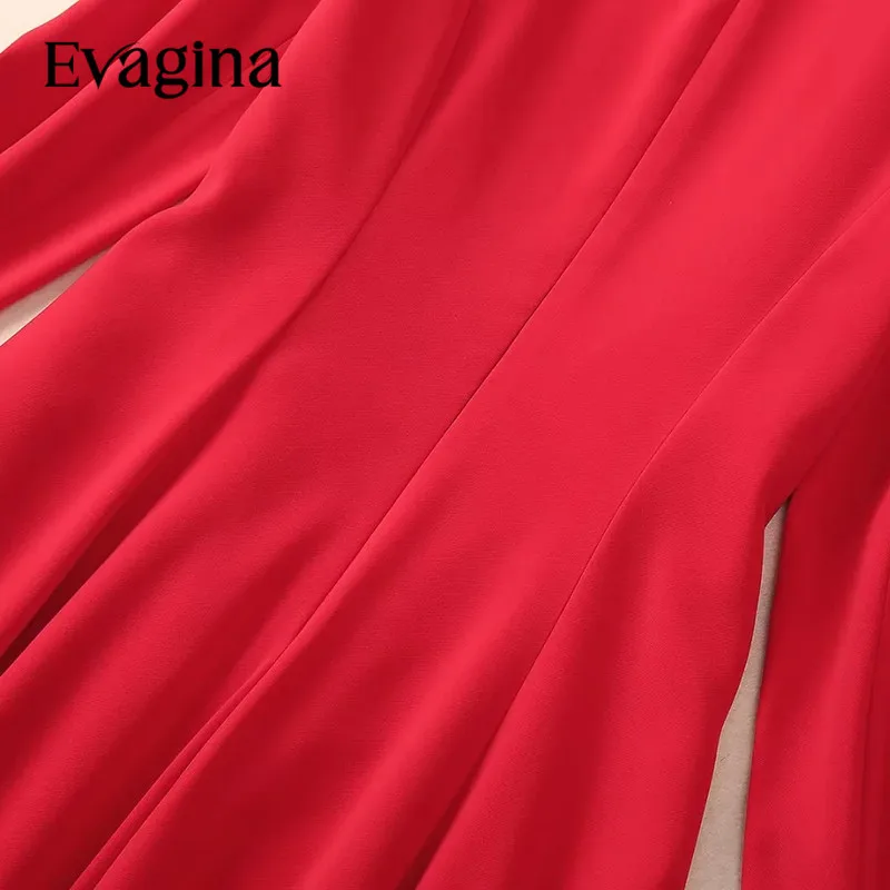 Evagina-vestido de diseñador de pasarela para mujer, Vestido de manga larga con lazo, cuello redondo, estilo viajero rojo, moda de otoño, nuevo