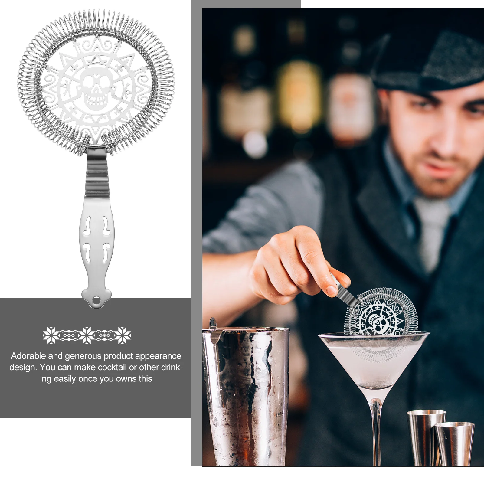 

1Pcs Stainless Steel Cocktail Strainer Barware Ice Strainer Rust Resistant for Bartenders Mixologists Professionals