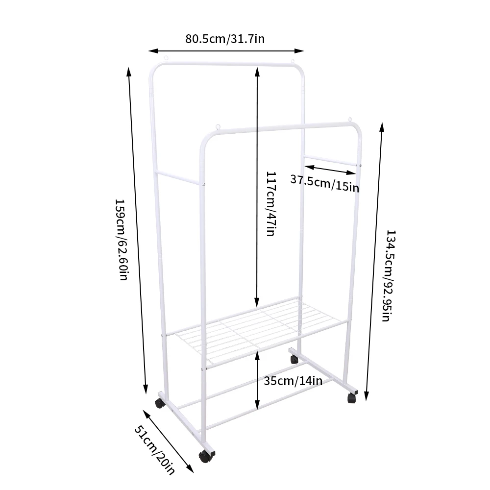 Heavy Duty Rolling Garment Rack Cloth Hanger Stand Metal Storage Shoes Organizer