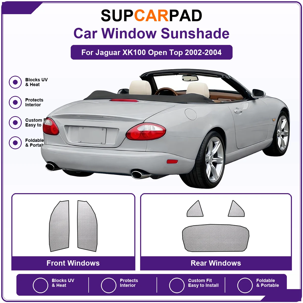 For Jaguar XK100 Open Top 2002-2004 Pre‑Cut Auto Window Sunshade Anti‑UV Car Sun Visor Protector