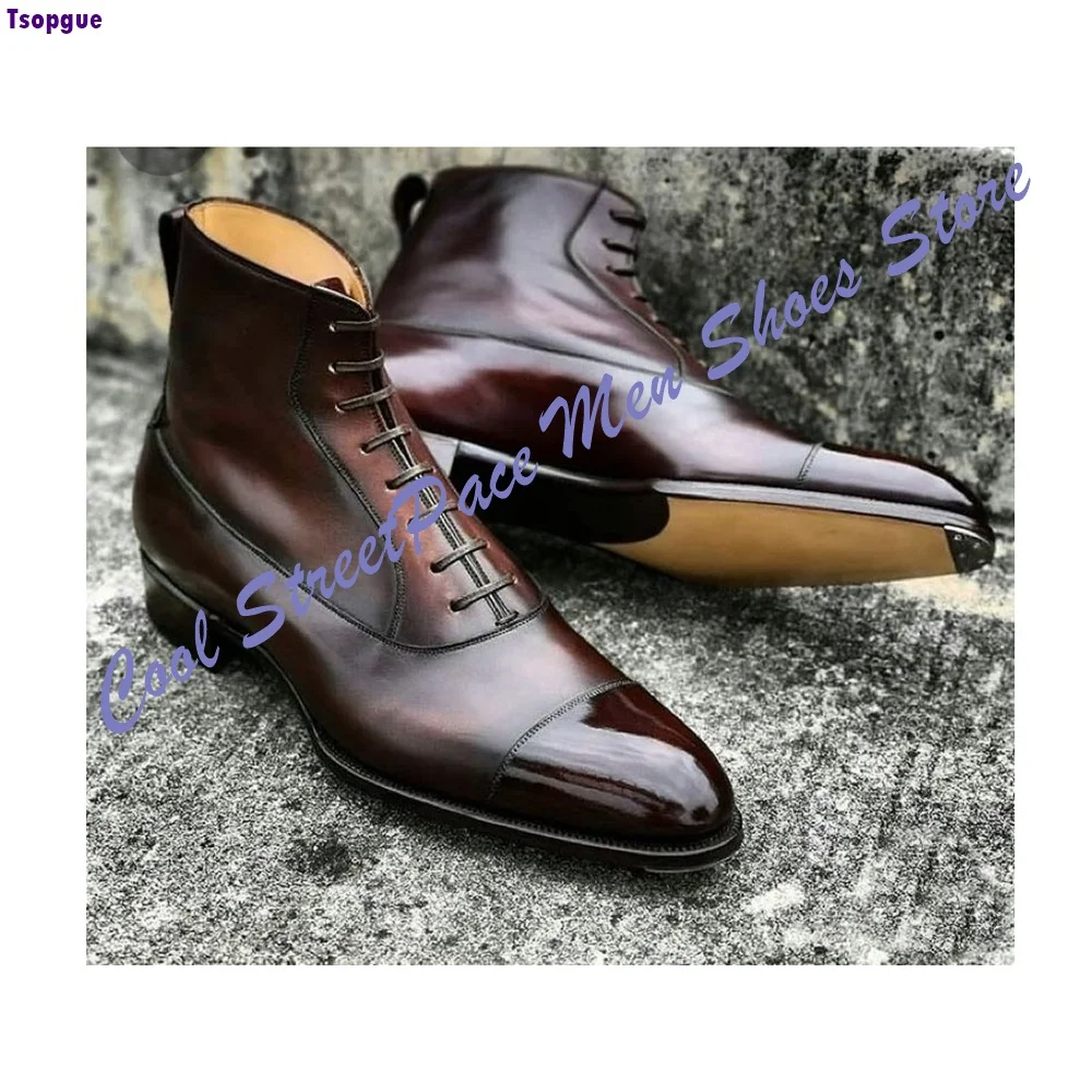 Men's Cap Toe Gradient Leather Ankle Boots Lace Up Handmade Formal Business Dress Boots Wedding Party 2026 New Arrival Men Shoes