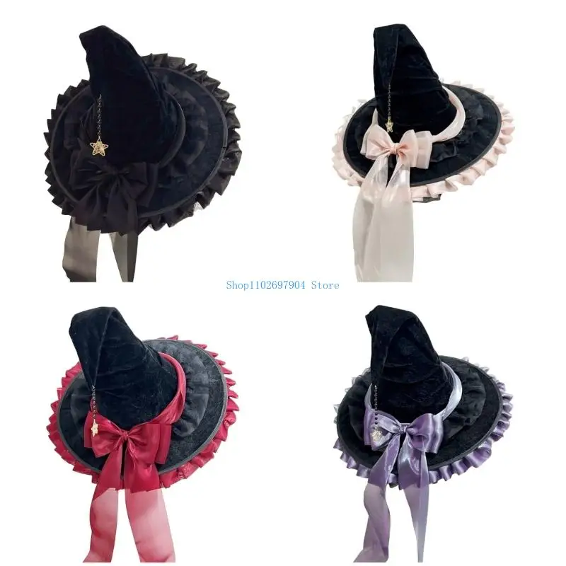 

N7YF Halloween Witch Hat Bowknot Designs Wizard Caps Large Black Witches Witch Hat for Halloween Party Decor Cosplay Costume