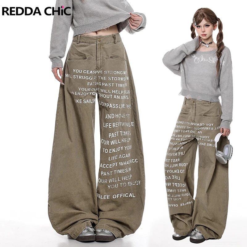 

REDDACHiC Джинсы-бойфренды с надписями в стиле пастушки цвета хаки, потертые брюки-бочонки с низкой посадкой, 90-е годы, женская уличная одежда в стиле ретро
