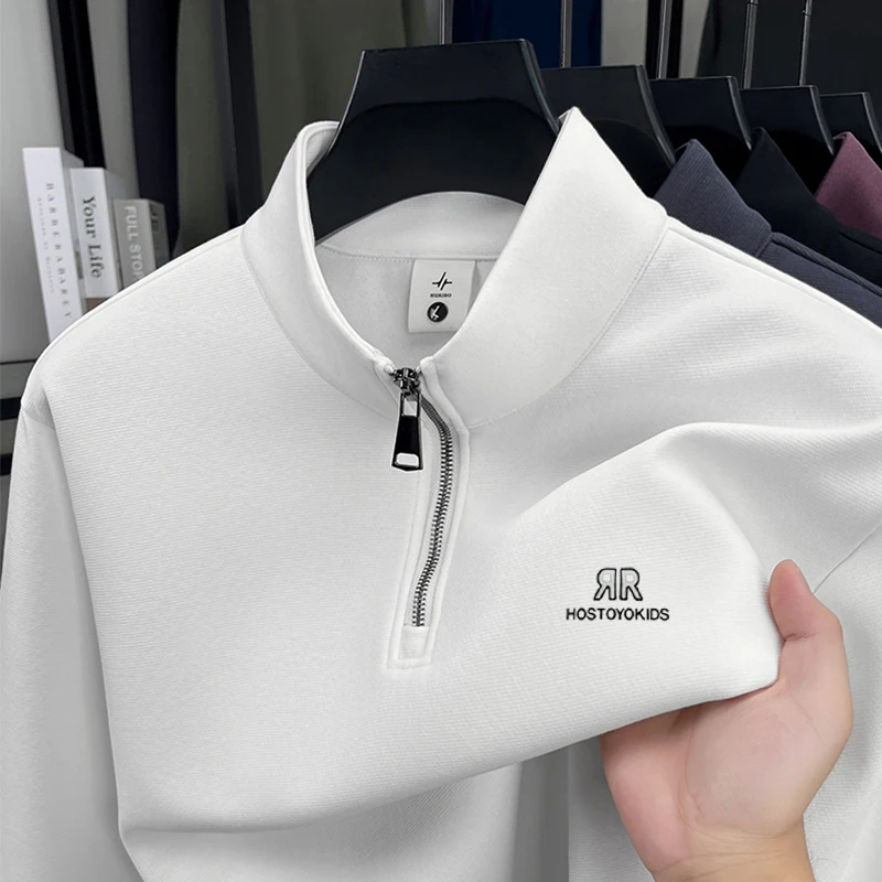 

High end brand letter embossed men's stand collar sweater new fashion comfort luxury half zipper Korean casual trend pullover