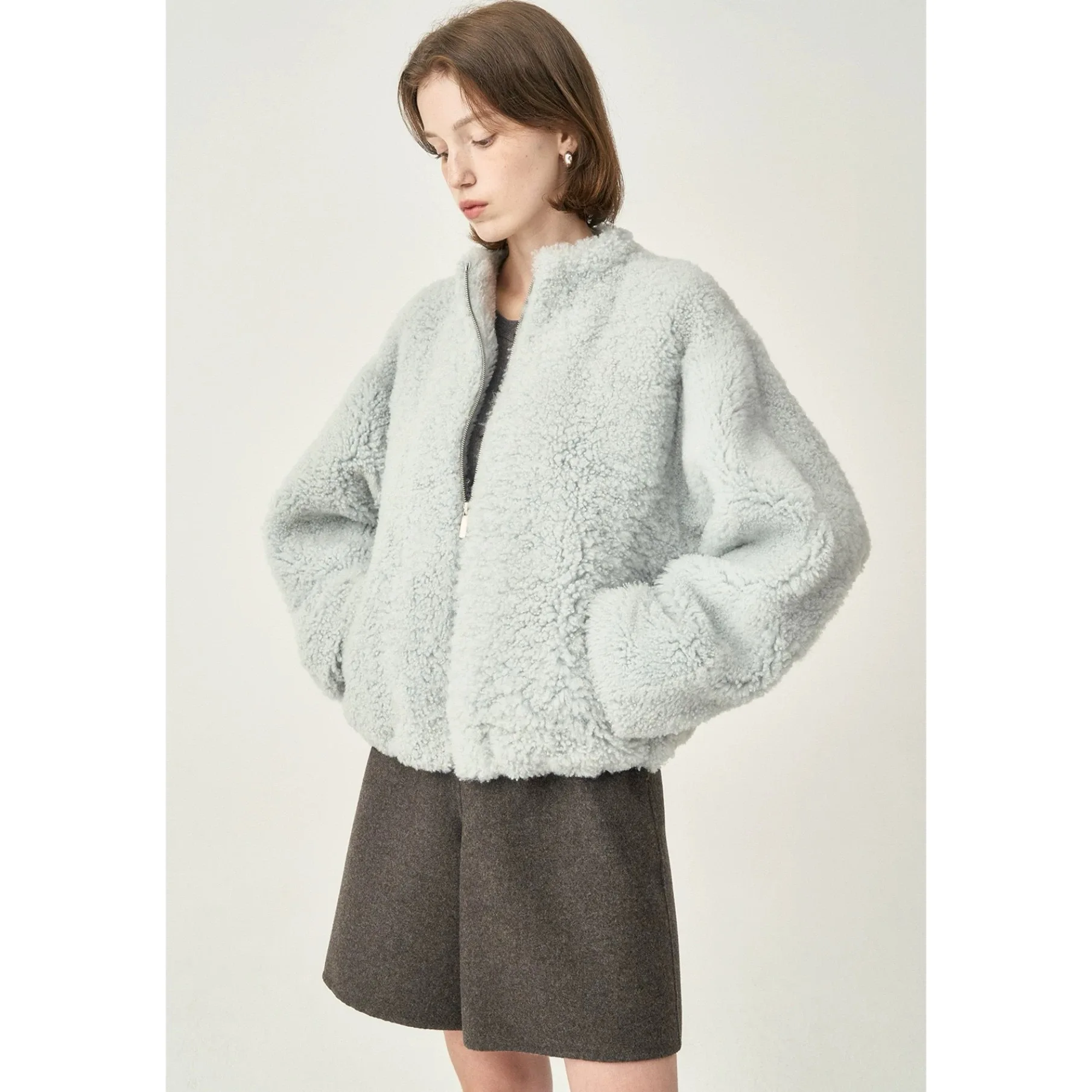 تخفيف بسيط لجبنة الليمون ort Jaet من الجلد والفراء المتكامل فضفاض مناسب بياقة واقفة ملابس خارجية للخريف للنساء #2