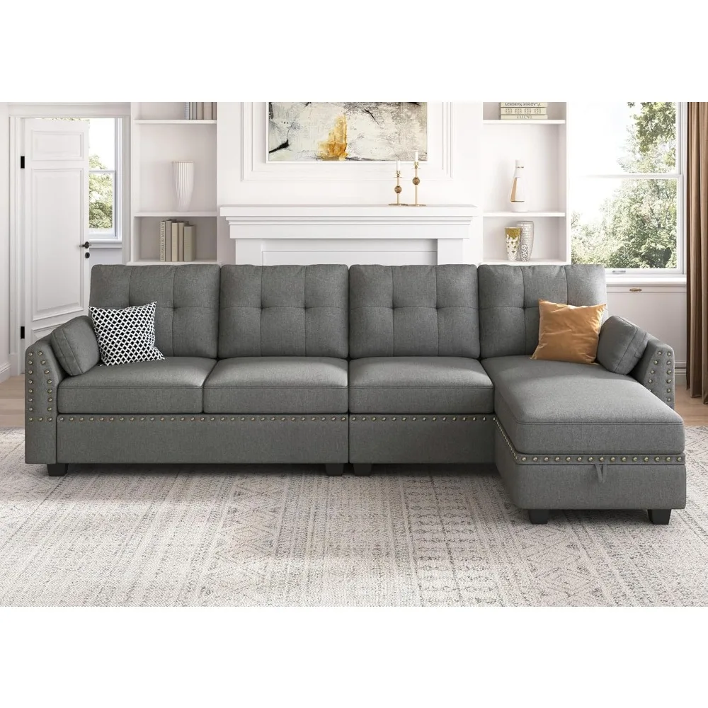 L-Shape Sofa Reversible Sectional Sofa Convertible Couch 4-Seater Sofas Sectional for Apartment Dark Grey L-Shape Sofa