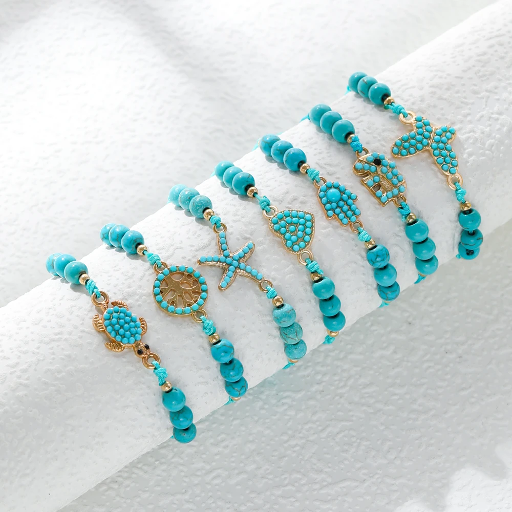 Lost Lady 2022 New Pure Handwoven Adjustable Blue Turquoise Beaded Ladies Bracelet Korean Style Personality Jewelry Wholesale