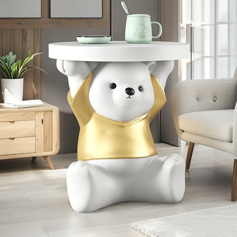 Modern Creative Bear Statue Table Home Decor Resin Round Table Living Room Decoration Coffee Table Sofa Side Small Table