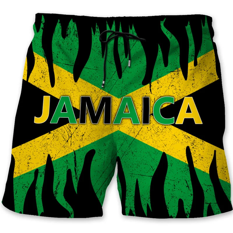 Jamaica 3D Printed Beach Shorts For Men Jamaican Flag Pattern Surf Board Shorts Summer Vacation Swim Trunks Quick Dry Ice Shorts