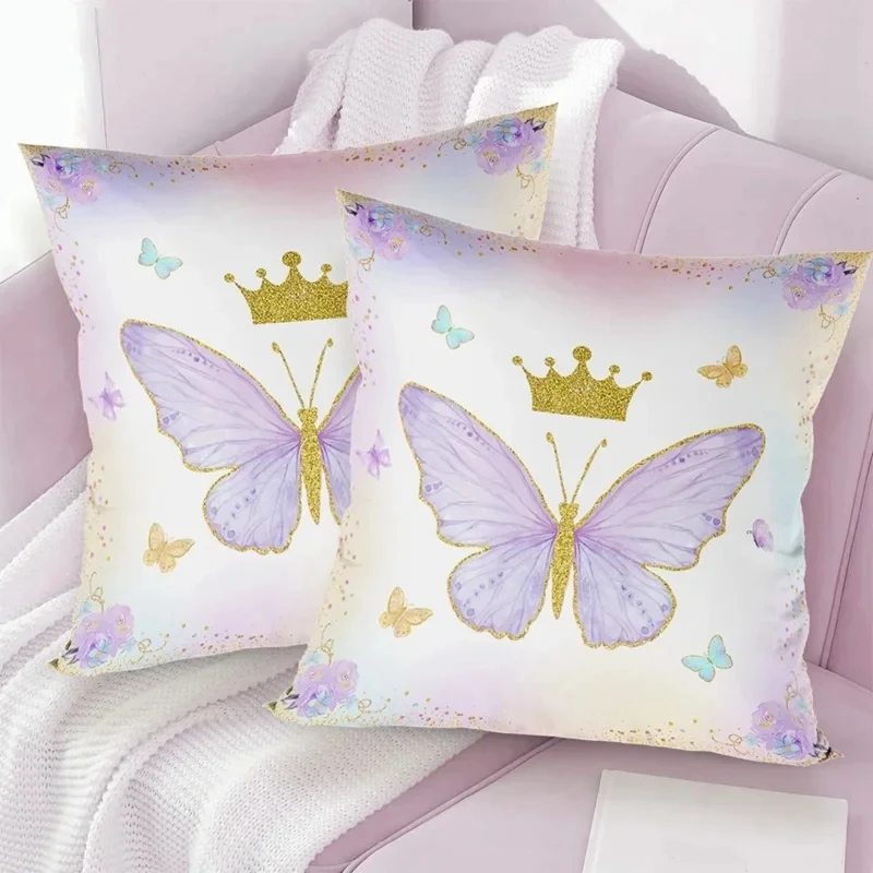 45x45cm Butterfly Cushion Cover Floral Country Style Pillow Cover Cotton Embroidery Suqare Home decoration for Living Room