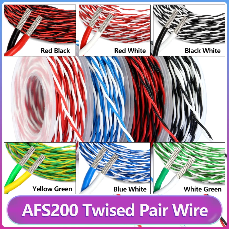 

1~10m AFS200 FEP Twisted Wire 26/25/24/22/20/18/17/15/13AWG 2pin Pair High Temperature Tinned Copper DIY Electronic Signal Cable