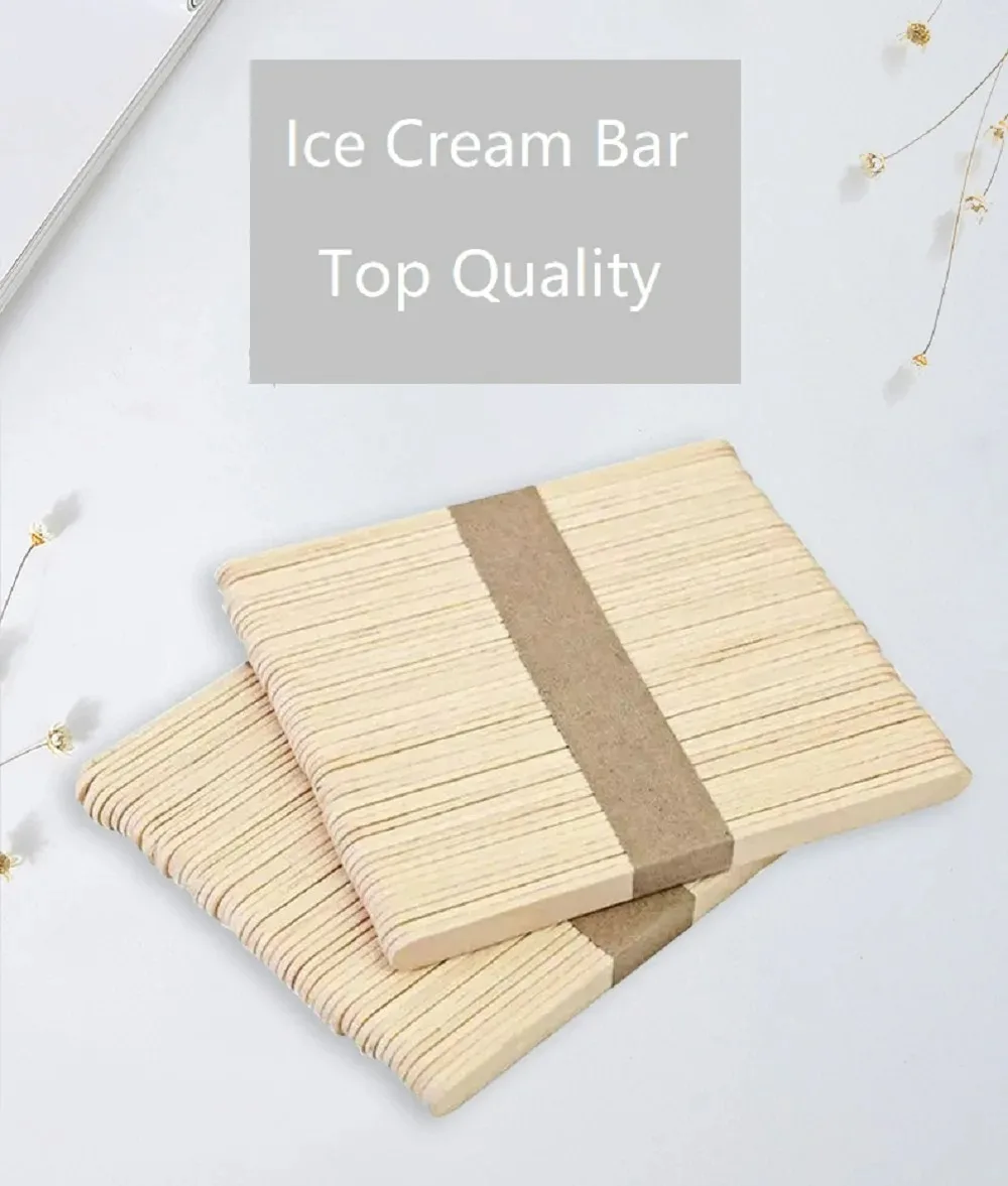 100pcs Natural Wooden Ice Cream Popsicle Sticks Wood Stick Ice Cream Spoon Hand Art Ice Cream Ice Cube Lollipop Cake Tools 93mm