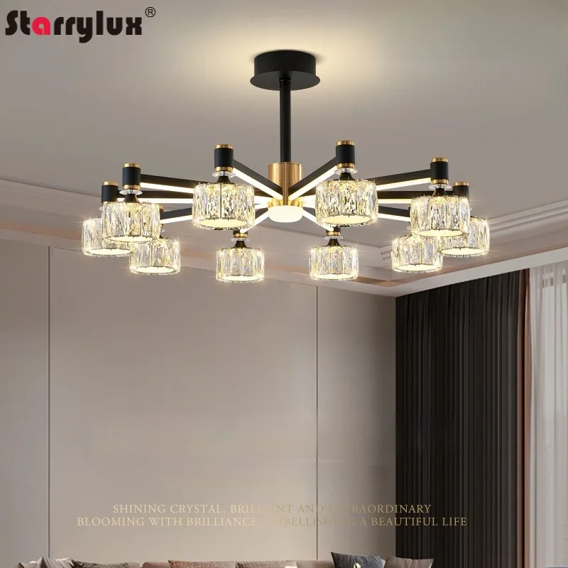 Modern Nordic Crystal Chandelier Illuminated Arms Dustproof Living Room Bedroom Dining Banquet Light