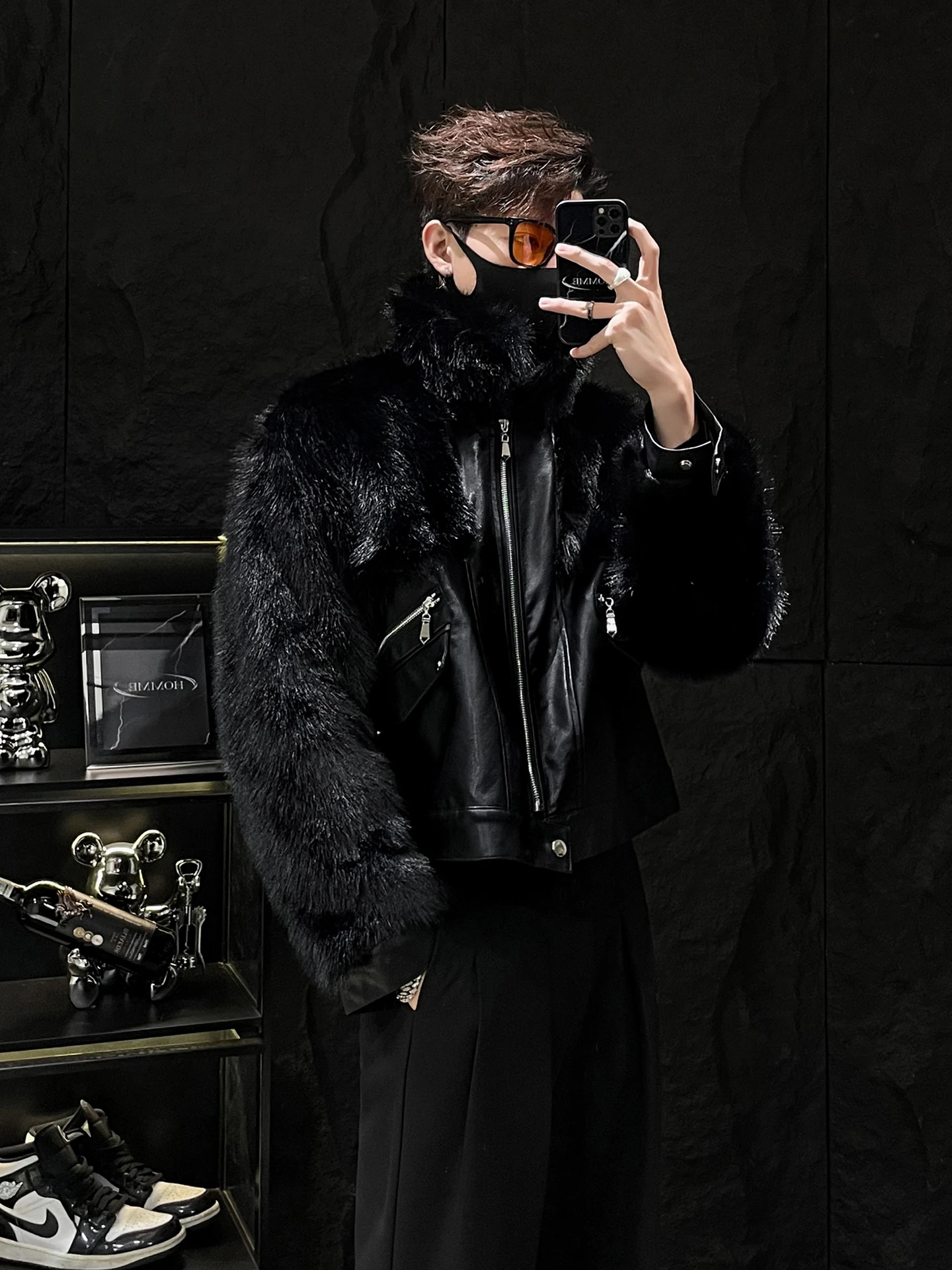 

Warmth Men's Fur Jaet Autumn Winter Thiened Outerwear Mouton Collar Zipper Closure Casual Sle ort Length Coat