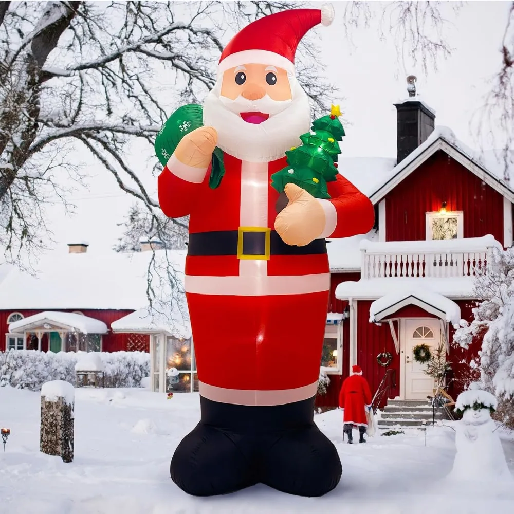 

14FT Giant Christmas Inflatables Outdoor Decoration Santa Claus, Christmas Blow Ups with Gift Bag Christmas Tree and LED Lights