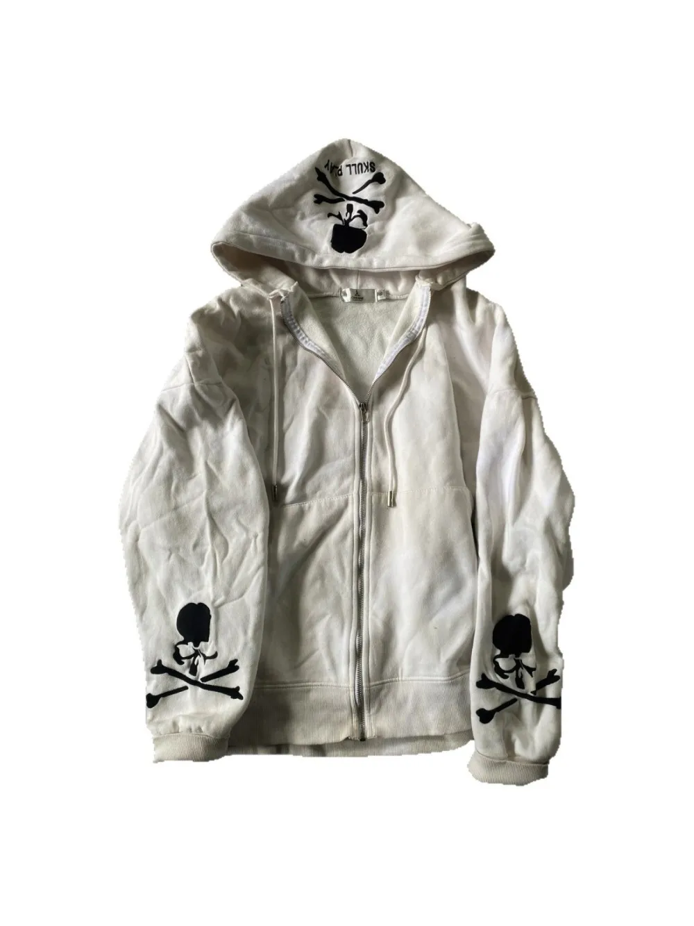 New autumn and winter retro punk zipper hooded sweatshirt unisex skull cross bone embroidery pattern Gothic street trend jacket