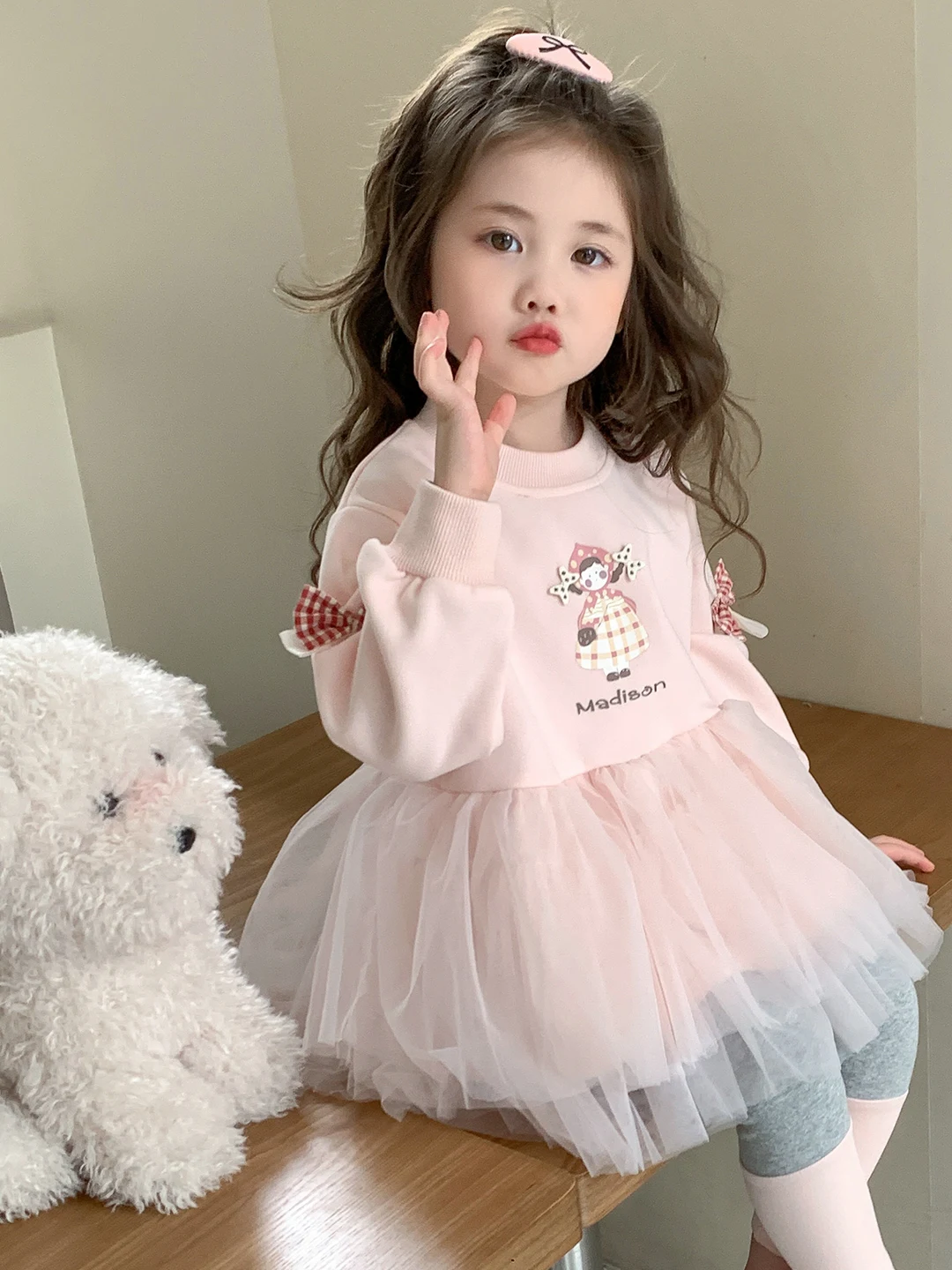 

Корейский наряд для девочек с узлом, комплект свитшотов Long Sve и брюками, милая детская осенняя одежда Faion