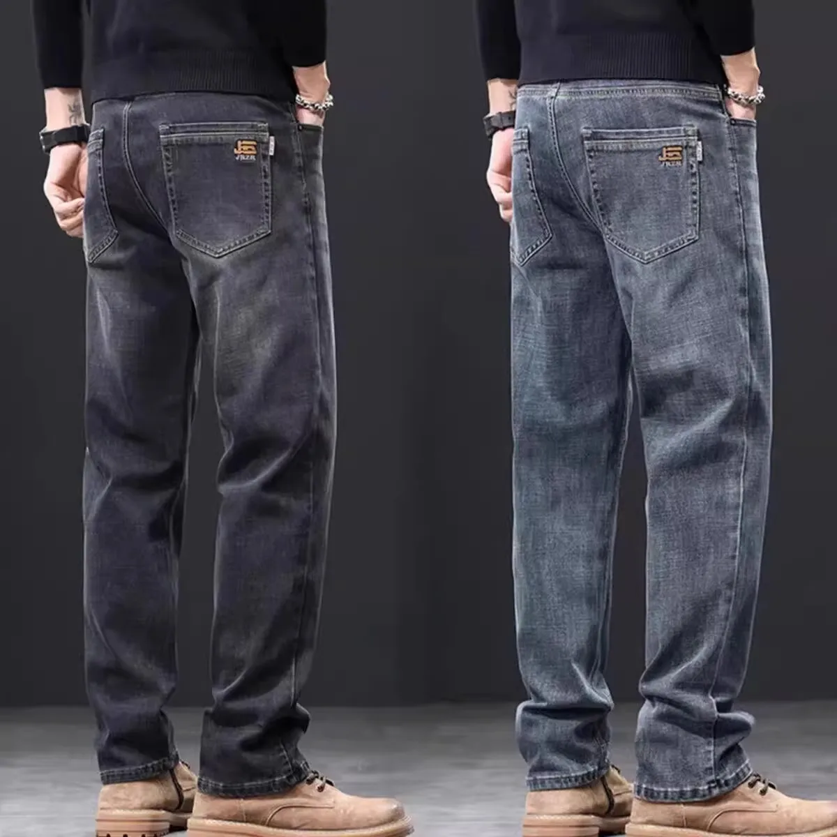 

Men's Casual Loose Straight Leg Jeans Elastic Work Trousers Wear Resistant Labor Protection Anti-Heat Spring Autumn Cotton
