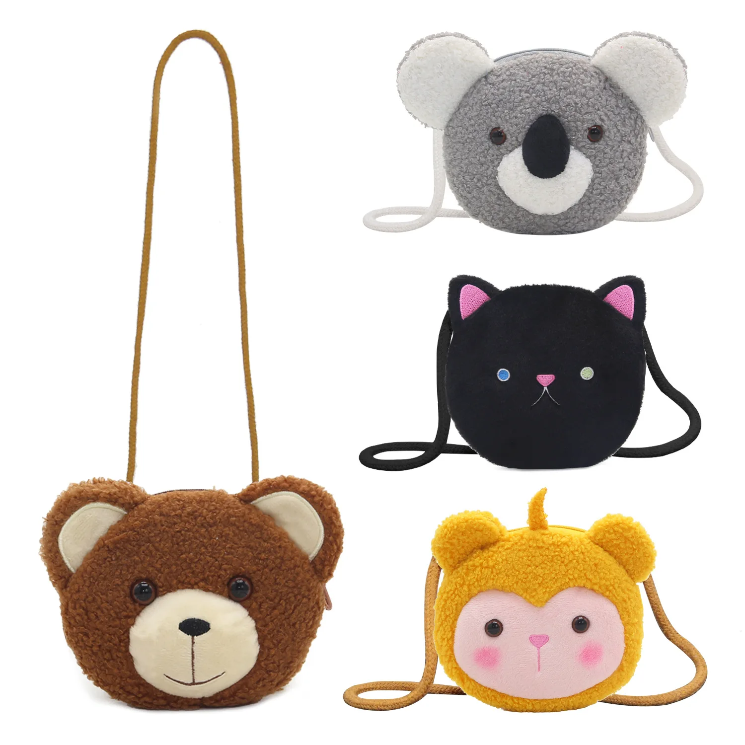 Kawaii Plush Crossbody Bag Cute Cartoon Animal Bear Koala Panda Coin Wallet Boys And Girls Mini Shoulder Bag Small Phone Purse