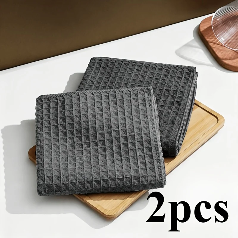 2pcs Absorbent Water Coffee Machine Cleaning Towel High Fiber Druable Bar Towel Lint-Free Waffle Weave Dish Cloths Coffee Shop