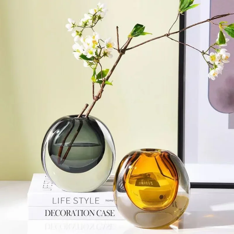 Light Luxury Glass Vase Ornaments, Modern Simple Living Room Dining Table Tabletop Flower Arrangements, Home Soft Decorations