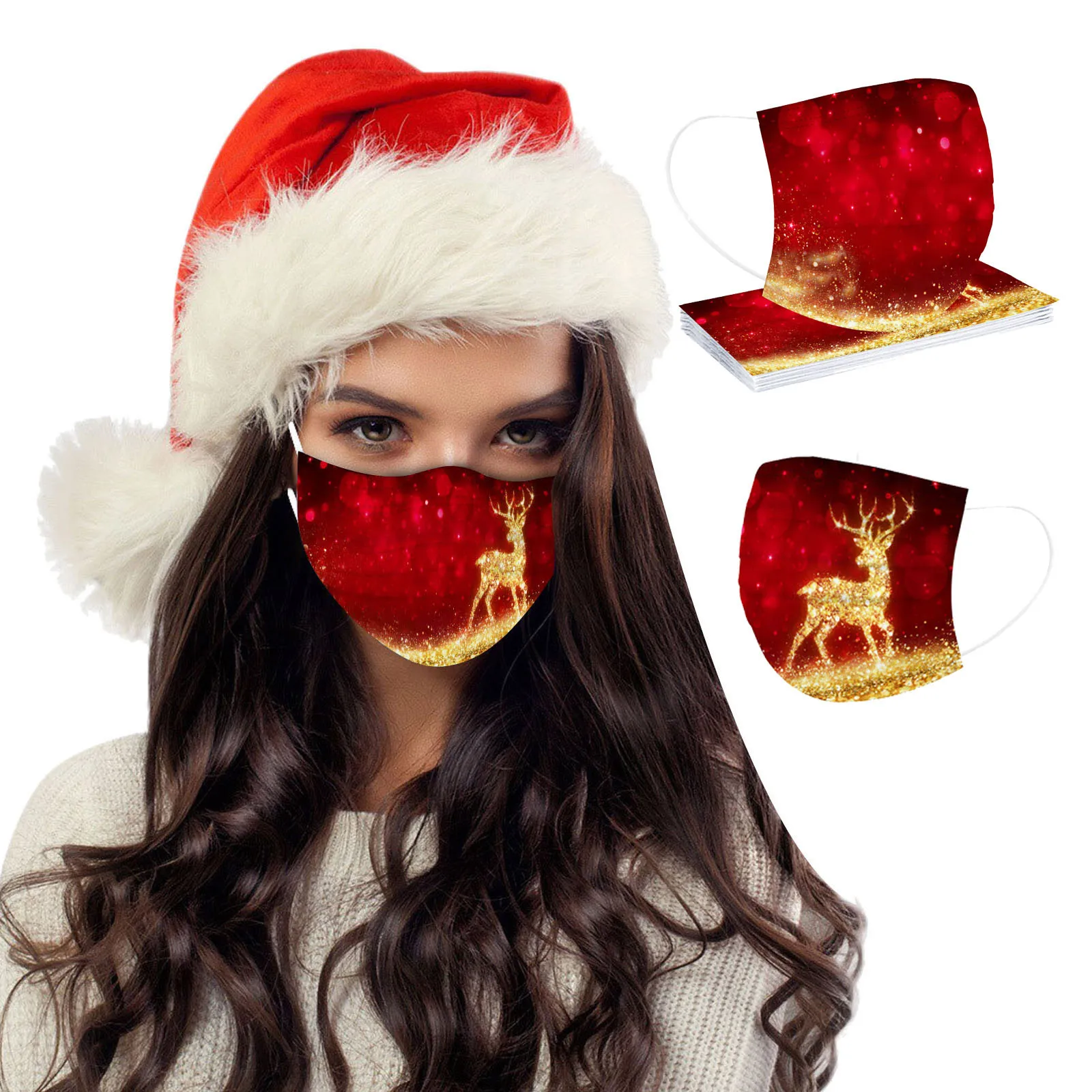 10 قطعة الرجال والنساء الكبار عيد الميلاد لامعة مطبوعة المتاح Meltblown النسيج ثلاث طبقات قناع واقٍ لملابس الحفلات #5