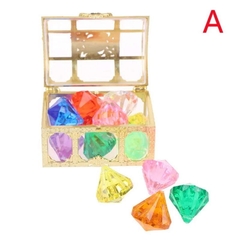 1 pudełko zabawka basenowa klejnotów do nurkowania 10 dużych kolorowych diamentów ze skarbcem pirackim rekwizyty do pływania dla dzieci