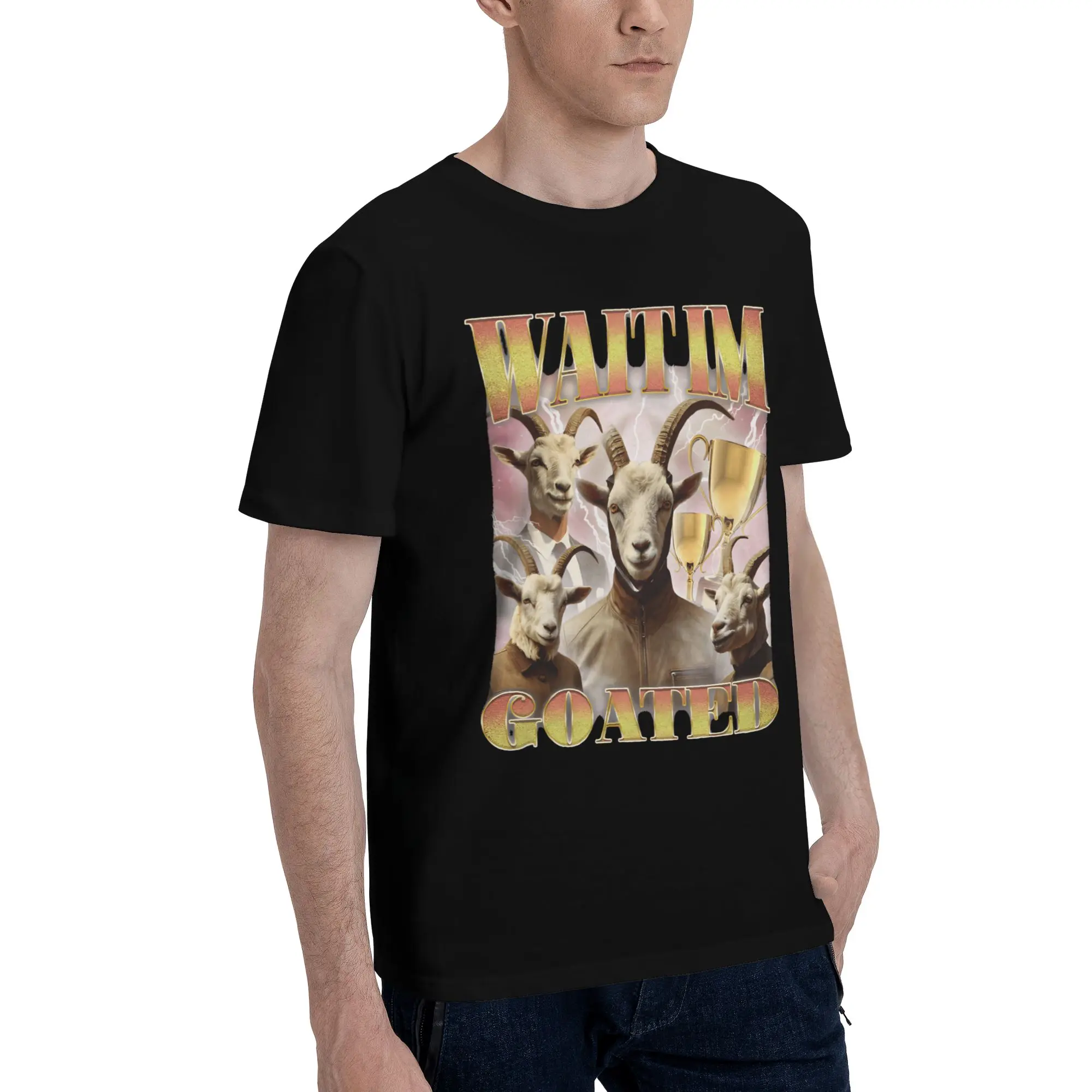 Wait I'M Goated Funny Meme Graphic Printing T Shirts Men Women  100% Cotton  Tee Shirt Clothing