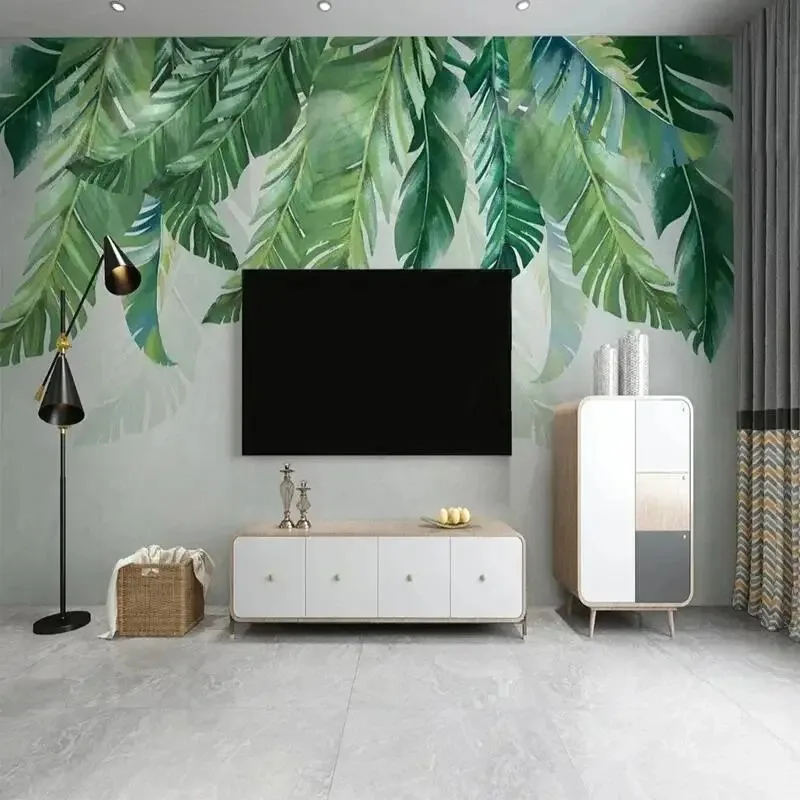 Nordic Tropical Leaves Wall Mural Hand Painted Botanical Wallpaper for Living Room Bedroom TV Background Wall Modern Home Decor