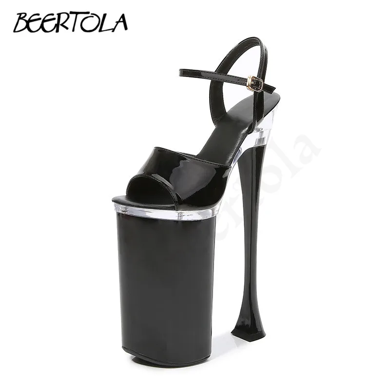 

Women's Patent Leather Fish Mouth Sandals Nightclub 26CM Super High Heel Car Model Sandals Catwalk Exaggerated Pole Dance Shoes