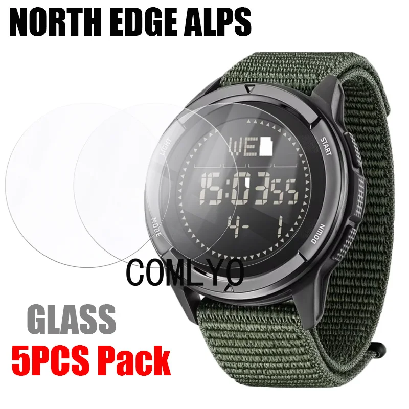 NORTH EDGE ALPS 남성용 시계 유리 스크린 보호대, 강화 9H 2.5D 필름, 5 개