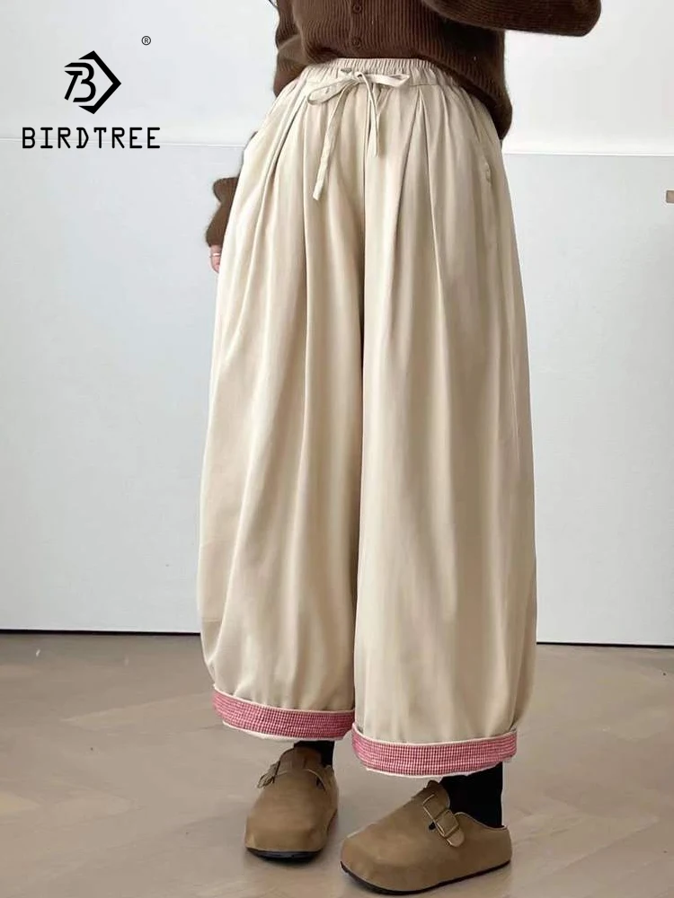 جديد 2025 الشتاء رشاقته السراويل المستقيمة ، المرأة مرونة الخصر منقوشة المرقعة ، موري فتاة الحد من العمر بناطيل كاجوال B5D228CC