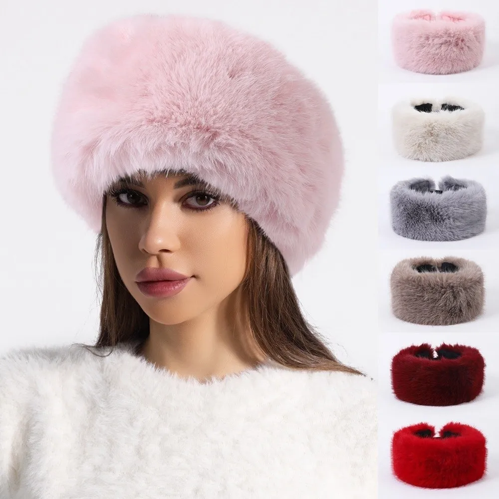 Fashion Winter Warm Headband Cover Faux Fur Empty Hat Thicken Soft Travel Brimless Hat Ear Protection