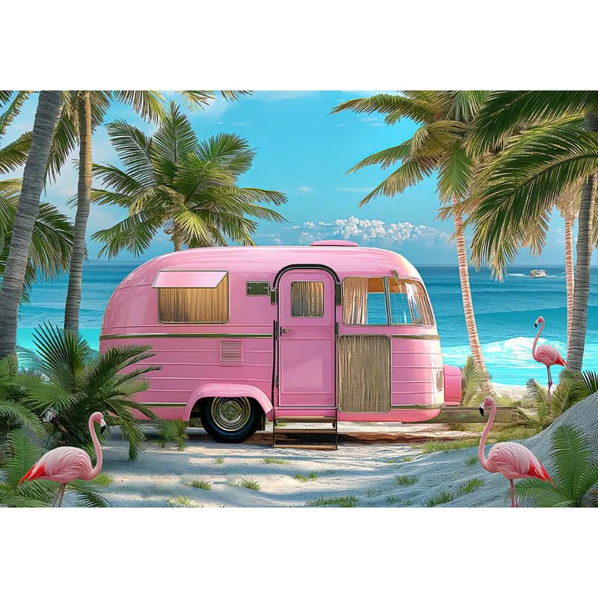 

Allenjoy Pink Summer Beach Van Vacation Backdrop