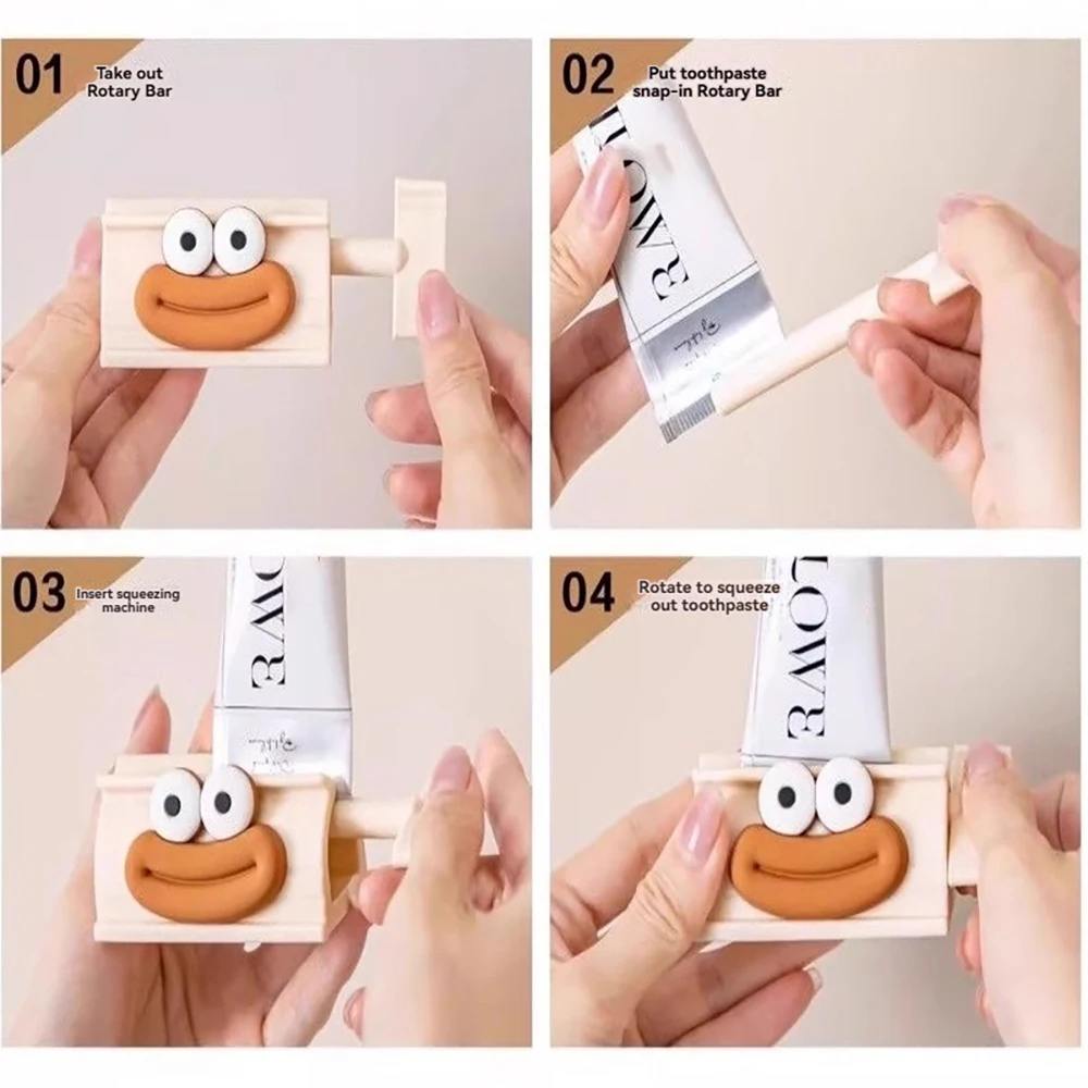 Cute Cartoon Manual Toothpaste Squeezer Practical Rolling Clip Holder Multifunctional Stand for Toothpaste Facial Cleanser Home Bathroom Daily Use