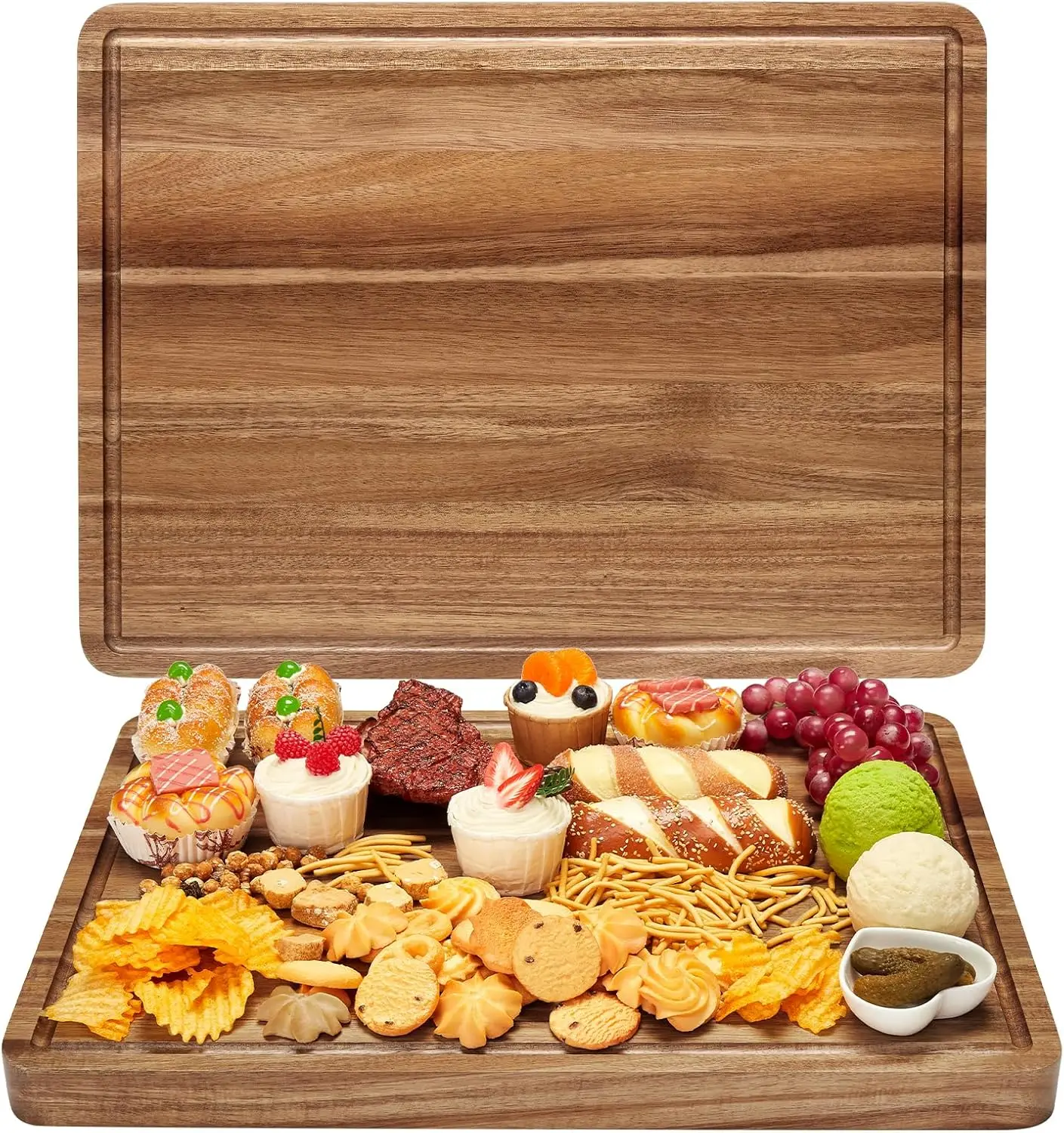 

Доски для резки из акации 20 дюймов для кухни, очень большие деревянные разделочные доски с глубоким желобом для сока и боковой ручкой, прочные