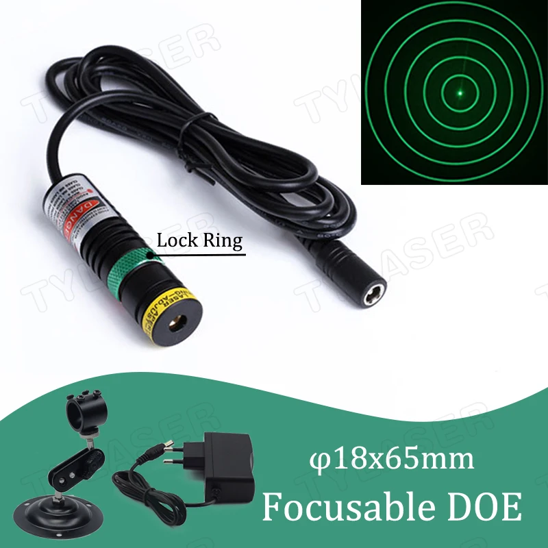 DOE Green 5 Ring Focusable Locator D18x65mm 505nm 10mw 30mw Laser Module for Positioning (Free with Standard Bracket)