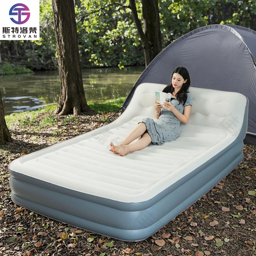 

STLF WJW Large Queen Inflatable Air Mattress with Built-In Multi-Pump and a Backrest for Home & Outdoor Camping in Parks