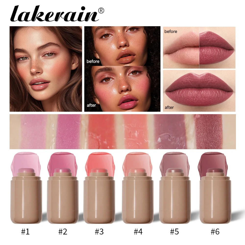 Lakerain 3 en 1 Blush Stick imperméable à l'eau résistant à la sueur fard à joues crémeux bâton éclaircir soyeux lisse fard à joues maquillage naturel cosmétiques