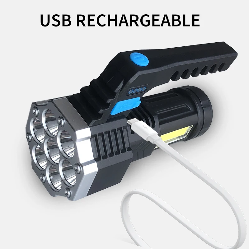 WARSUN DC-828 Flashlight - Dual Light Source Portable Searchlight, USB Rechargeable, 7 LED Beads, 400LM Brightness, For Outdoor